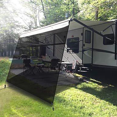 EXCELFU RV Awning Sun Shade Screen with Zipper 9' X 13'(Fit for 14' Awning), RV Awning Shade Screen with Zipper Trailer Camper Sun Shade for Awnings Black Mesh Sunscreen UV Blocker Complete Kits