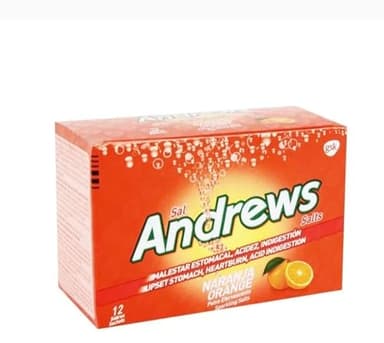 Andrews Salts Orange Flavor Sparkling Antacid Tablets for Upset Stomach, Heartburn, Acid Indigestion, 12 Count