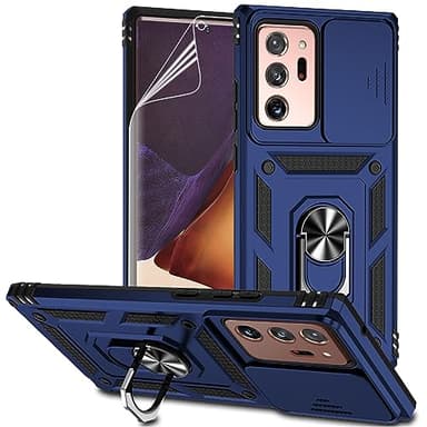 for Samsung Galaxy Note 20 Ultra Case with Camera Lens Cover HD Screen Protector, Military-Grade Drop Tested Magnetic Ring Holder Kickstand Protective Phone Case for Galaxy Note 20 Ultra 5G (Navy)
