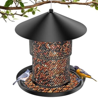 Bird Feeder for Outdoor Hanging, No Mess No Spill - Birdfeeder for Outdoor, Squirrel Proof Bird Feeder w/Catch Tray - Large Capacity All-Metal for Outside Hanging