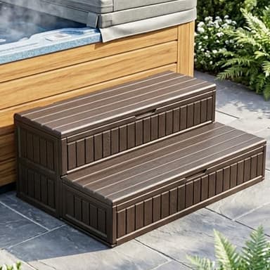 ROMIVO Hot Tub Steps with Storage Extra Wide, 2-Step Spa Stairs — Non-Slip Heavy Duty 500 lbs, Easy Assembly, Slip-Resistant, Universal for Hot Tub, RV, Camper, Pool Deck & Bath — Fits Any Size, Brown