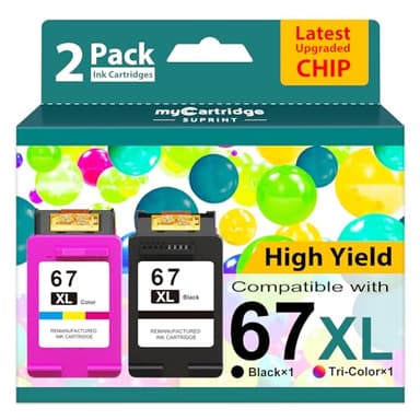 67XL Ink Cartridges Black/Color Combo Pack Replacement for HP Ink 67 67XL HP Printer Ink High Yield Works with DeskJet 2755e 2855e 2700 2800e 2700e 4255e 4155e Envy 6055e 6000 6455e 6400 (2-Pack)