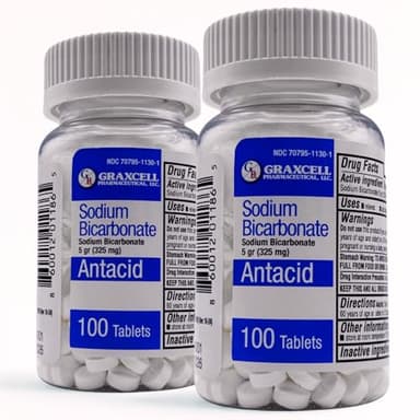 Sodium Bicarbonate 325 mg Tablets 100 Count 2bottles (Total 200 Tablets)– Natural Antacid for Heartburn Relief