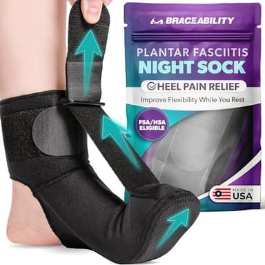 BraceAbility Plantar Fasciitis Relief Night Splint Sock - Soft Achilles Tendonitis Brace for Women and Men, Foot Drop, Planters Facetious Night Sling Boot for Sleeping and Stretching Support (M)