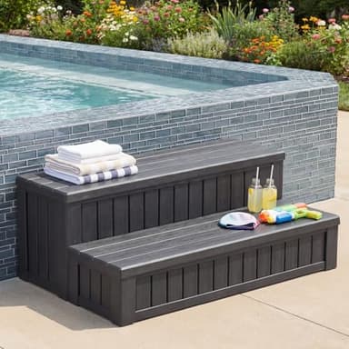 36.6” Hot Tub Steps with Storage, 780 lbs Load Capacity Heavy Duty Outdoor Spa Steps with No-Screw Snap Assembly, Non-Slip Universal Hot Tub Stairs for Spa, Pool, Patio, RV, Porch & Indoor Use, Black