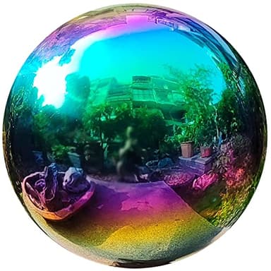 HomDSim 30cm/12 inch Garden Sphere Mirror Gazing Ball,Rainbow Stainless Steel Polished Reflective Smooth Hollow Globe Ball,Durable Colorful and Shiny Decorations Addition to Garden Patio Yard Home