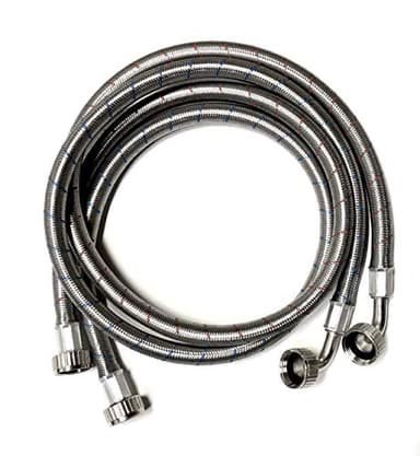 2-Pack Premium High-Flow Stainless Steel Washing Machine Hoses - 4 FT No-Lead Burst Proof Red and Blue Lined Water Inlet Supply Lines - Universal 90 Degree Elbow Connection - 10 Year Warranty