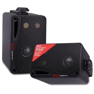 Outdoor Waterproof Wireless Bluetooth Speaker - 3.5 Inch Pair 3-Way Active Passive Weatherproof Wall, Ceiling Mount Dual Speakers System w/Heavy Duty Grill, Patio, Indoor Use - Pyle PDWR42BBT (Black)