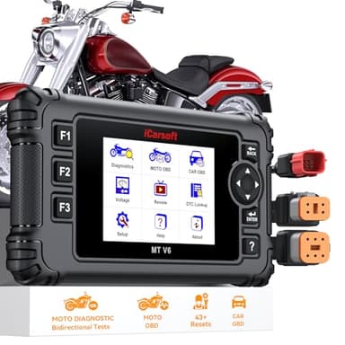 iCarsoft MT V6 Motorcycle Diagnostic Scan Tool for Harley, 57 Reset Services, 43 Actuation Test, Battery Test, All Motorbike System Diagnose, Read/Clear Codes, Live Data,Also Car OBD2 Diagnose