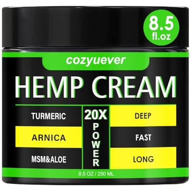 cozyuever 8.5 Oz Hemp Cream with Arnica, Menthol, Aloe, Emu Oil, Turmeric