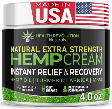 Health Revolution Hemp Arnica Cream Maximum Strength – Pain Relief Cream for Back, Knee, Joint, Muscle, Nerve & Foot Discomfort – with Arnica, MSM, Emu Oil & Turmeric – Non-Greasy, Made in USA, 4 oz