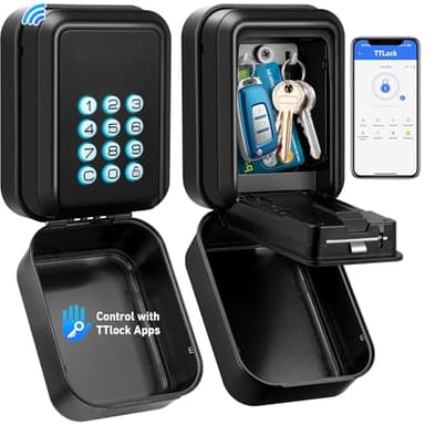 HUANLANG Smart Key Lock Box - Bluetooth Electronic Lock Box for Keys, Wall Mount Digital Key Storage with App Control & PIN Code Types, IP65 Waterproof lockbox for Home, Rentals, Realtor and Office