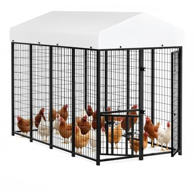 LUXEYARD Advanced Series 8x4 ft Metal Chicken Coop Run with Side Hardware Cloth, Large Walk-in Outdoor Poultry Cage Heavy Duty Predator Proof Hen Duck Rabbit Farm Pen House, Waterproof Anti-UV Cover