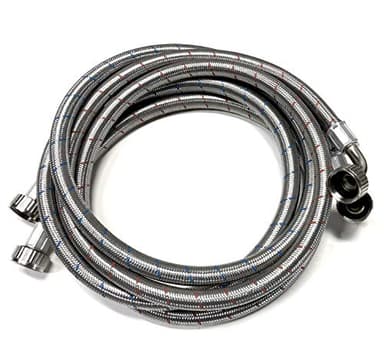 2-Pack Premium High-Flow Stainless Steel Washing Machine Hoses - 6 FT No-Lead Burst Proof Red and Blue Lined Water Inlet Supply Lines - Universal 90 Degree Elbow Connection - 10 Year Warranty
