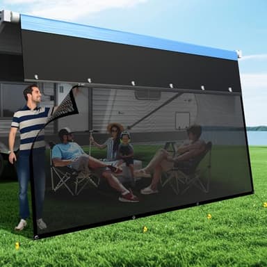 RV Awning Sun Shade Screen with Zipper, Upgrade 600D Oxford Top + 8.11oz Denser Mesh Bottom, 95% UV Protection, Easy Install Sunscreen Shade Complete Kits for Trailer Awning 7' x 11'3''