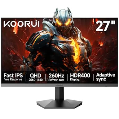 KOORUI 27 inch QHD Gaming Monitor 260hz/240hz, 1440p,HDR400,Fast IPS,2560X1440, 1ms, VESA Mountable, Adaptive Sync, HDMI & DP, 120% sRGB, Eye-Cared, G2721X