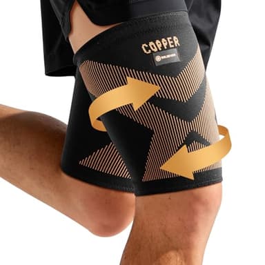 Copper-Infused Thigh Compression Sleeves 1 Pair [Upgrade Medical-Grade & Anti-Slip] Hamstring Compression Sleeves for Workouts, Sports Recovery and Quad & Groin Support, Breathable Upper Leg Sleeve for Women & Men - L