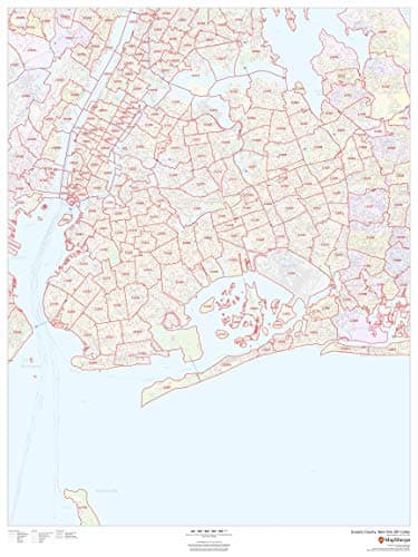 Queens County, New York Zip Codes - 36" x 48" Laminated Wall Map