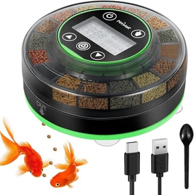 Petbank Automatic Fish Feeder for Aquarium - Moisture-Proof and Precision Feeding Betta Vacation Feeder, USB Rechargeable Auto Fish Food Dispenser with Timer,LCD Display