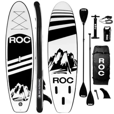 Roc Inflatable Stand Up Paddle Board with Premium SUP Paddle Board Accessories, Wide Stable Design, Non-Slip Comfort Deck for Youth & Adults (Black)