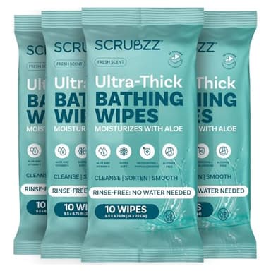 Extra Large Bath Wipes for Adults No Rinse - 40 Ultra Thick Disposable Body Cleansing Cloths for Men, Women & Elderly - Great for Gym, Camping, Post Surgery