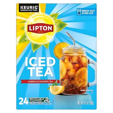 Lipton Unsweetened Black Iced Tea K-Cups 24-Pack for Keurig Coffee Makers - Rainforest Alliance Certified Tea Pods with Smooth Crisp Flavor, Brew Hot over Ice for Refreshing Beverage