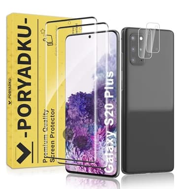 JavoYion 2+2 Pack for Samsung Galaxy S20 Plus / S20+ Screen Protector and Camera Protector, Fingerprint Support, Bubble-Free, Case Friendly, 9H Hardness Clear Glass for Galaxy S20 Plus / S20+ 5G