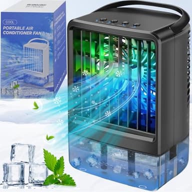 Portable Air Conditioners Fan - Portable AC Small Personal Air Cooler, Quiet Mini Mobile Cooling Fan with Handle,2/4H Timer 3 Speeds,Desk Air Conditioner with 7 Color for Home Bedroom Office Outdoor