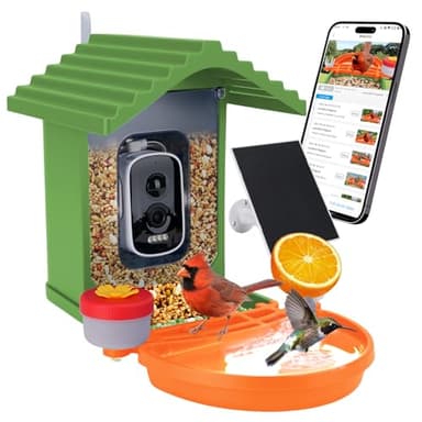 Leapbird Smart AI Bird Feeder with Camera,2.5K HD Live View,Solar Powered,Instant Birds Species Recognition,Real Time Alerts,Wireless Birdhouse with Night Vision,Ideal Gift,Green