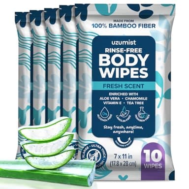 Body Wipes For Adults Bathing No Rinse - 50 XL Ultra Thick Shower Wipes For Adults No Rinse, 5 Packs of 10 Adult Wipes for Personal Cleansing, Daily Hygiene, Bedridden & Elderly Care, Travel, Camping