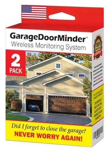 Garage Door Minder® 2 Door + 2 Room Combo Pack. 100% Wireless. No Wi-Fi. in-Home Monitor & Alert System. Installs in 2 Minutes. Great for Seniors. Monitors 2 Individual Doors.